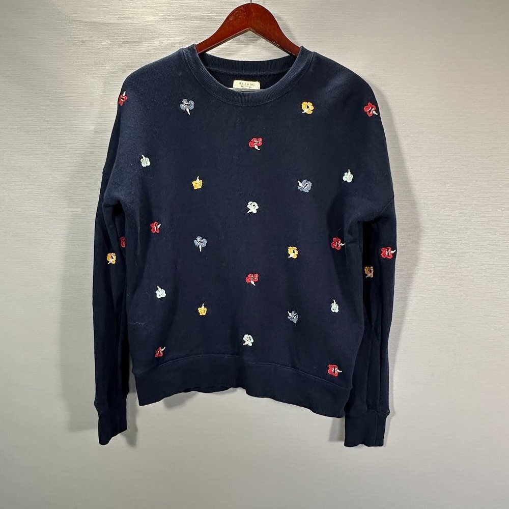 Madewell Navy Sweatshirt with Multicolor Embroidered Flowers